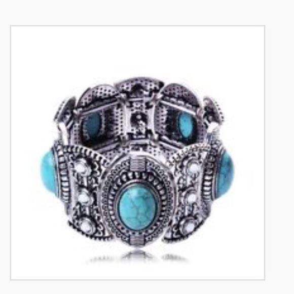 silver/turquoise cuff bangle bracelet - Picture 3 of 3